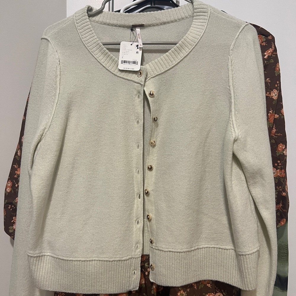 Free People Light Mint Button-Up Cardigan